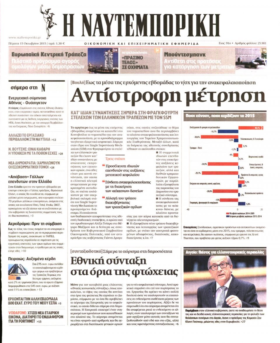 Πρωτοσέλιδο Εφημερίδας - ΝΑΥΤΕΜΠΟΡΙΚΗ - 2015-10-15