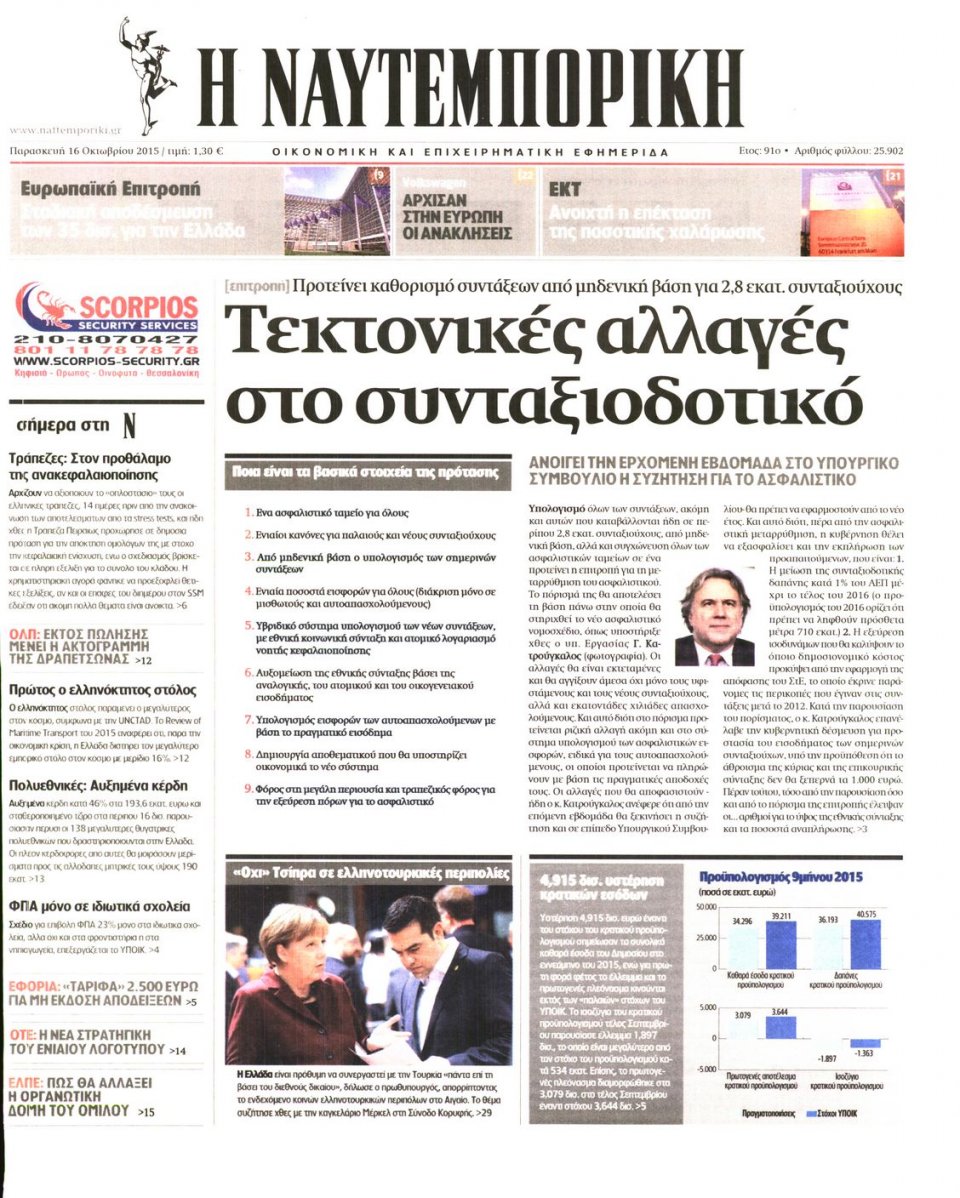 Πρωτοσέλιδο Εφημερίδας - ΝΑΥΤΕΜΠΟΡΙΚΗ - 2015-10-16