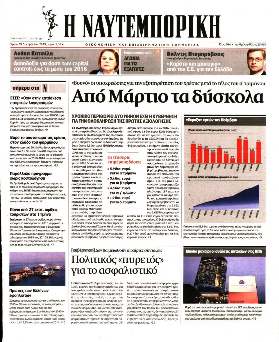 Πρωτοσέλιδο Εφημερίδας - ΝΑΥΤΕΜΠΟΡΙΚΗ - 2015-12-29
