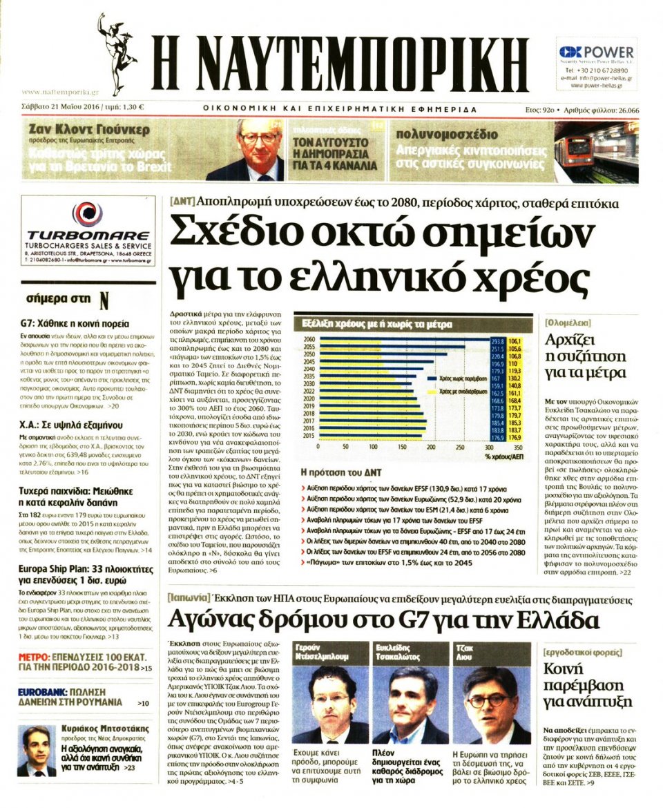 Πρωτοσέλιδο Εφημερίδας - ΝΑΥΤΕΜΠΟΡΙΚΗ - 2016-05-21