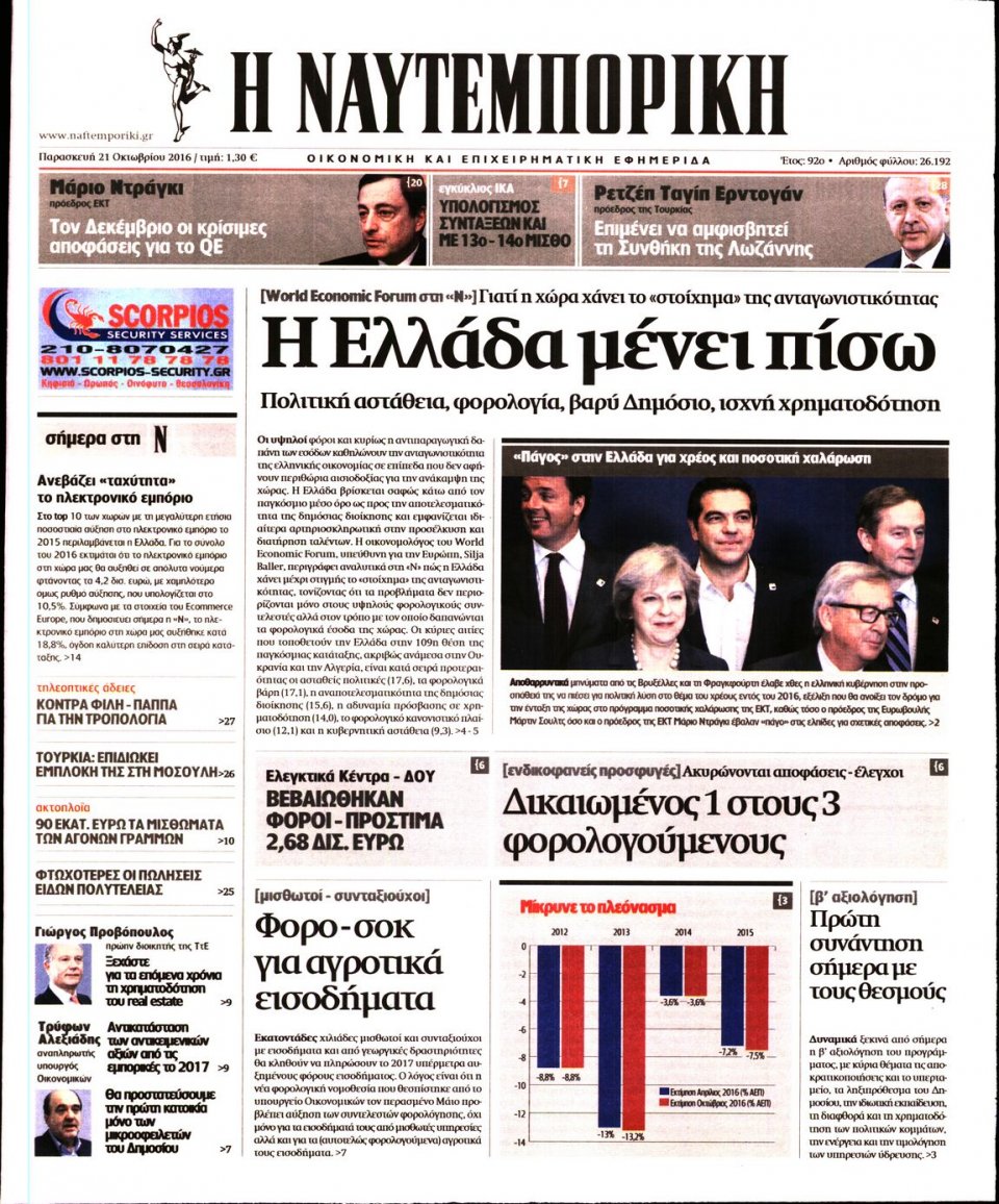 Πρωτοσέλιδο Εφημερίδας - ΝΑΥΤΕΜΠΟΡΙΚΗ - 2016-10-21