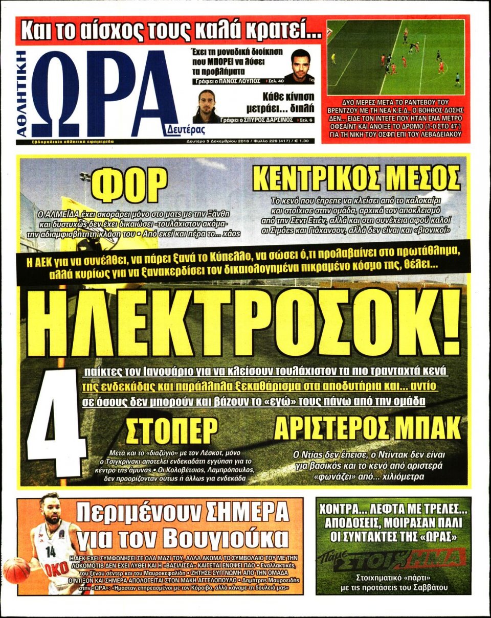 Πρωτοσέλιδο Εφημερίδας - ΩΡΑ ΓΙΑ ΣΠΟΡ - 2016-12-05