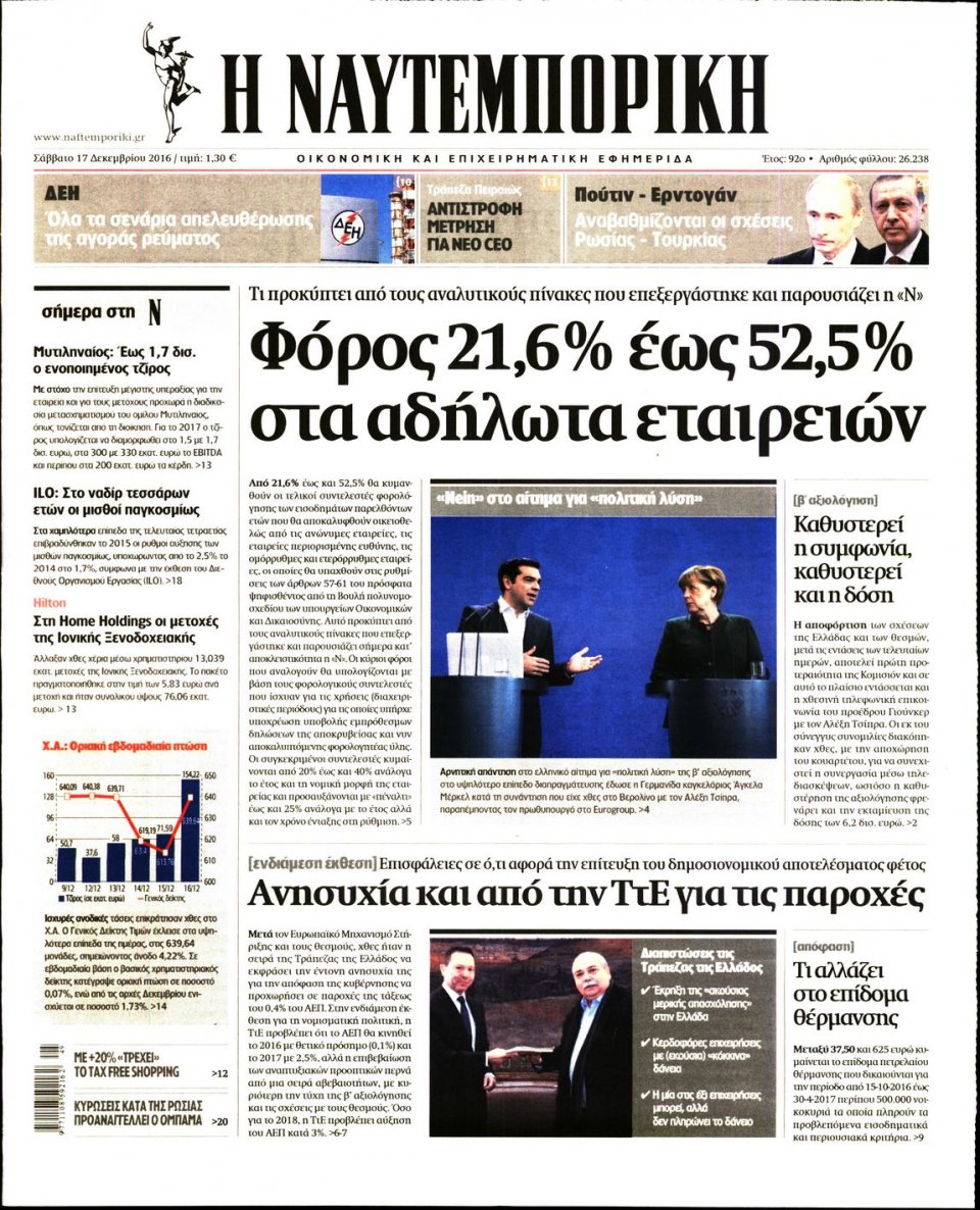 Πρωτοσέλιδο Εφημερίδας - ΝΑΥΤΕΜΠΟΡΙΚΗ - 2016-12-17