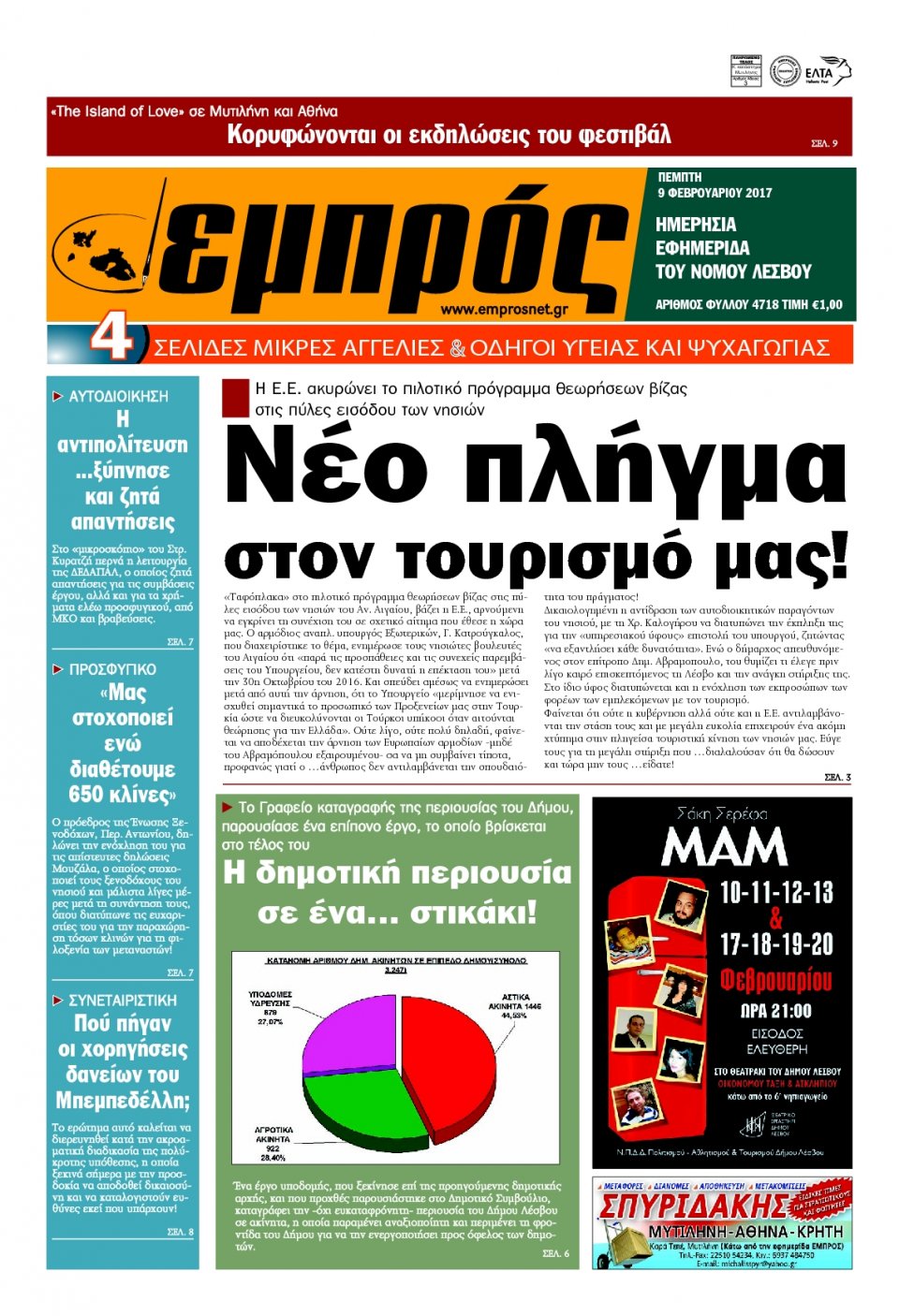 Πρωτοσέλιδο Εφημερίδας - ΕΜΠΡΟΣ ΛΕΣΒΟΥ - 2017-02-09