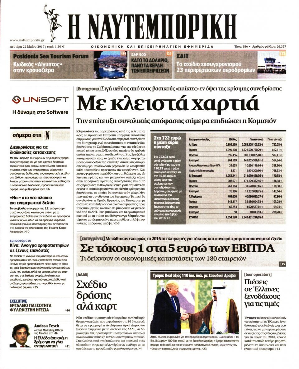 Πρωτοσέλιδο Εφημερίδας - ΝΑΥΤΕΜΠΟΡΙΚΗ - 2017-05-22