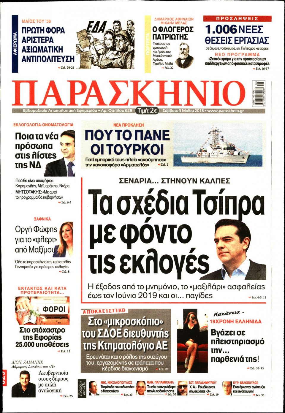 Πρωτοσέλιδο Εφημερίδας - ΤΟ ΠΑΡΑΣΚΗΝΙΟ - 2018-05-05