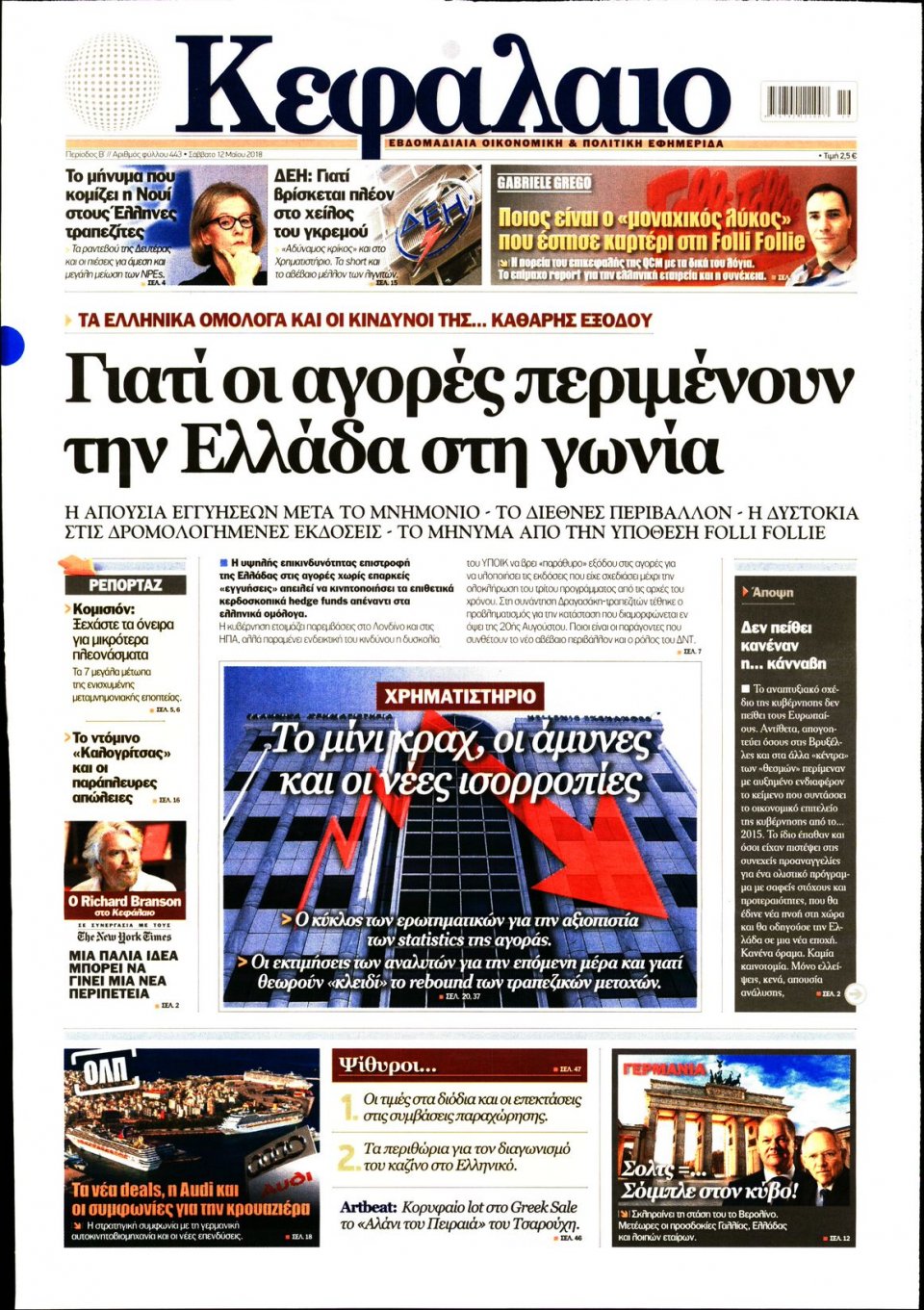 Πρωτοσέλιδο Εφημερίδας - ΚΕΦΑΛΑΙΟ - 2018-05-12