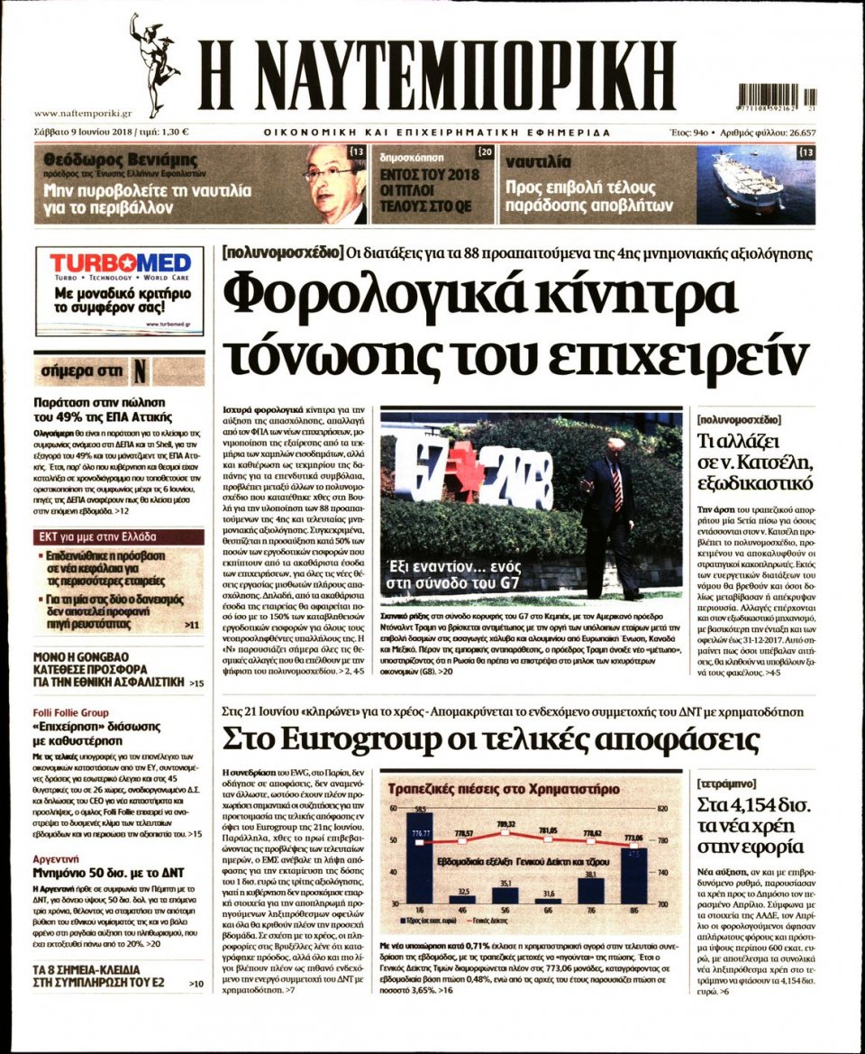 Πρωτοσέλιδο Εφημερίδας - ΝΑΥΤΕΜΠΟΡΙΚΗ - 2018-06-09