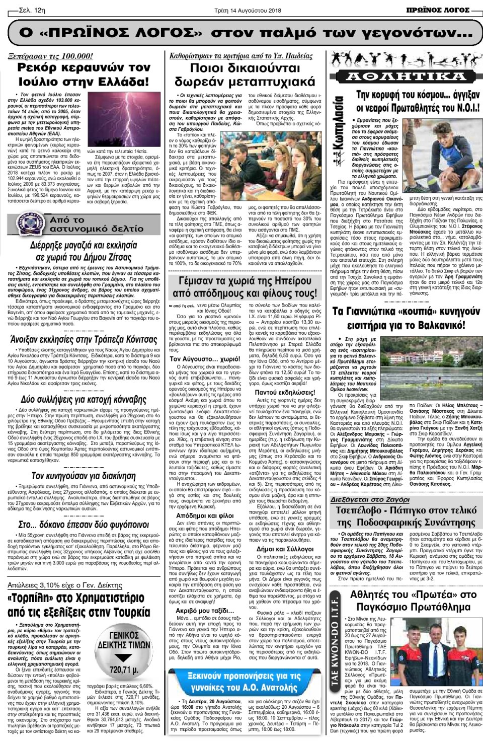 Οπισθόφυλλο Εφημερίδας - ΠΡΩΙΝΟΣ ΛΟΓΟΣ ΙΩΑΝΝΙΝΩΝ - 2018-08-14