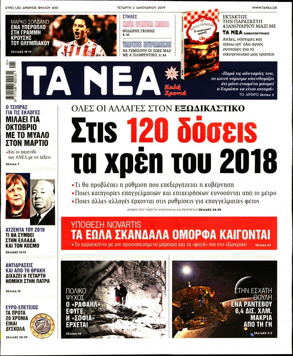 Πρωτοσέλιδο Εφημερίδας - ΤΑ ΝΕΑ - 2019-01-02