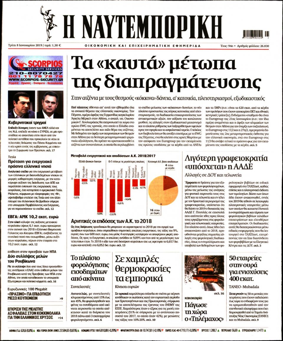 Πρωτοσέλιδο Εφημερίδας - ΝΑΥΤΕΜΠΟΡΙΚΗ - 2019-01-08