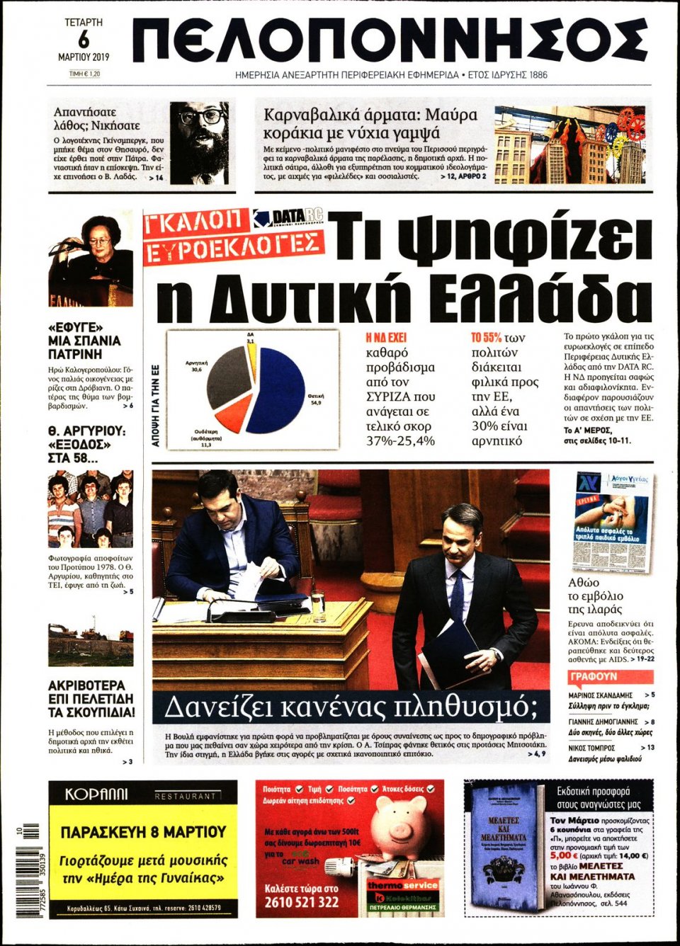 Πρωτοσέλιδο Εφημερίδας - ΠΕΛΟΠΟΝΝΗΣΟΣ - 2019-03-06
