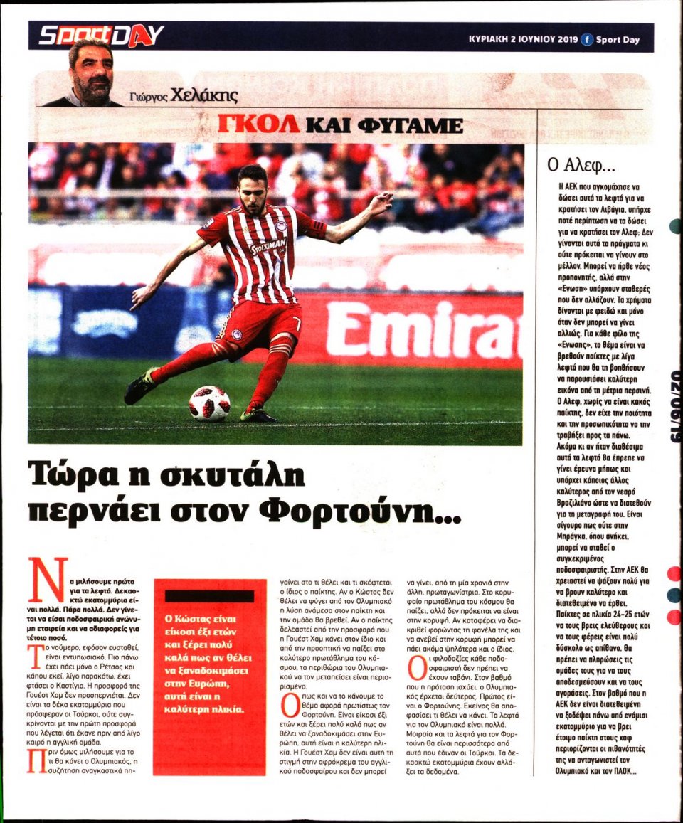 Οπισθόφυλλο Εφημερίδας - Sportday - 2019-06-02