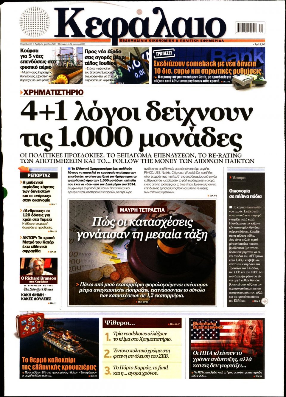 Πρωτοσέλιδο Εφημερίδας - ΚΕΦΑΛΑΙΟ - 2019-06-14
