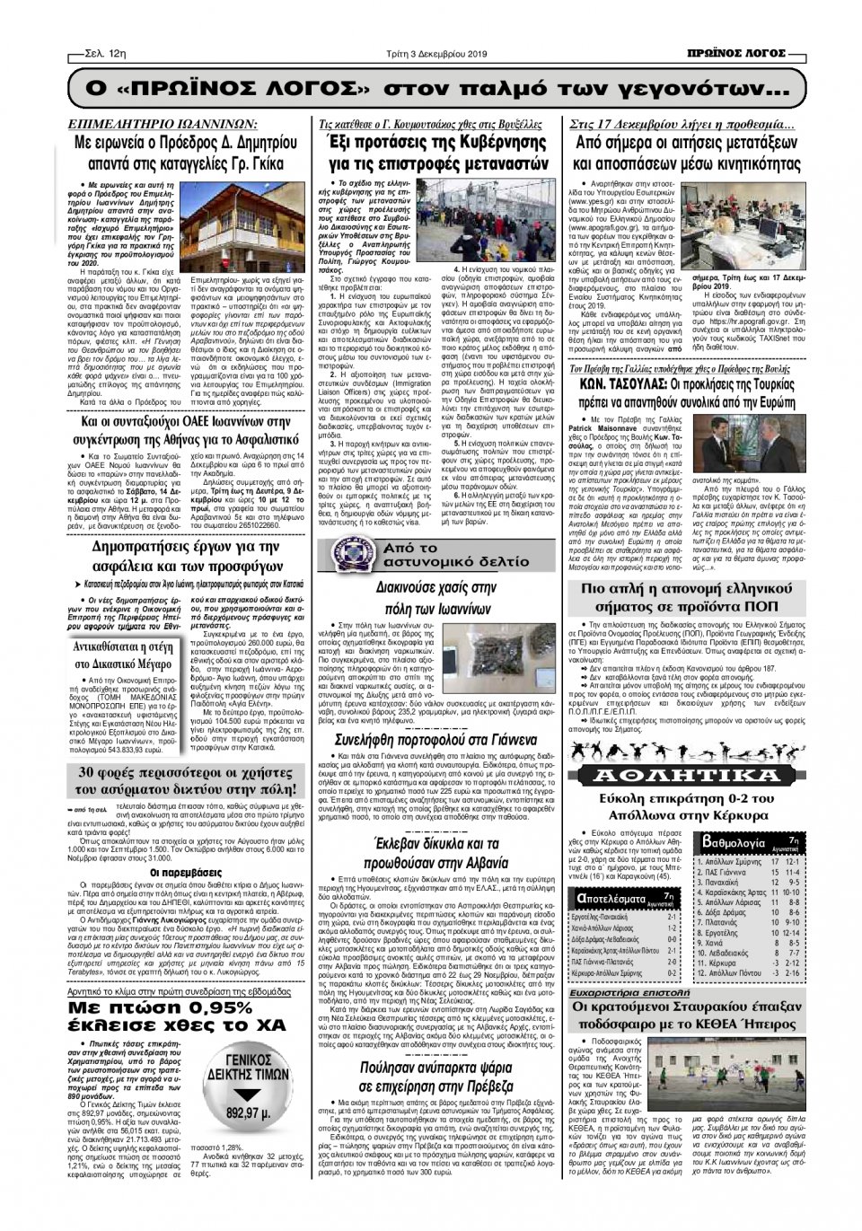 Οπισθόφυλλο Εφημερίδας - ΠΡΩΙΝΟΣ ΛΟΓΟΣ ΙΩΑΝΝΙΝΩΝ - 2019-12-03
