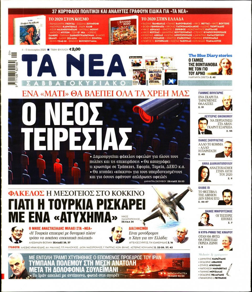 Πρωτοσέλιδο Εφημερίδας - Τα Νέα - 2020-01-04