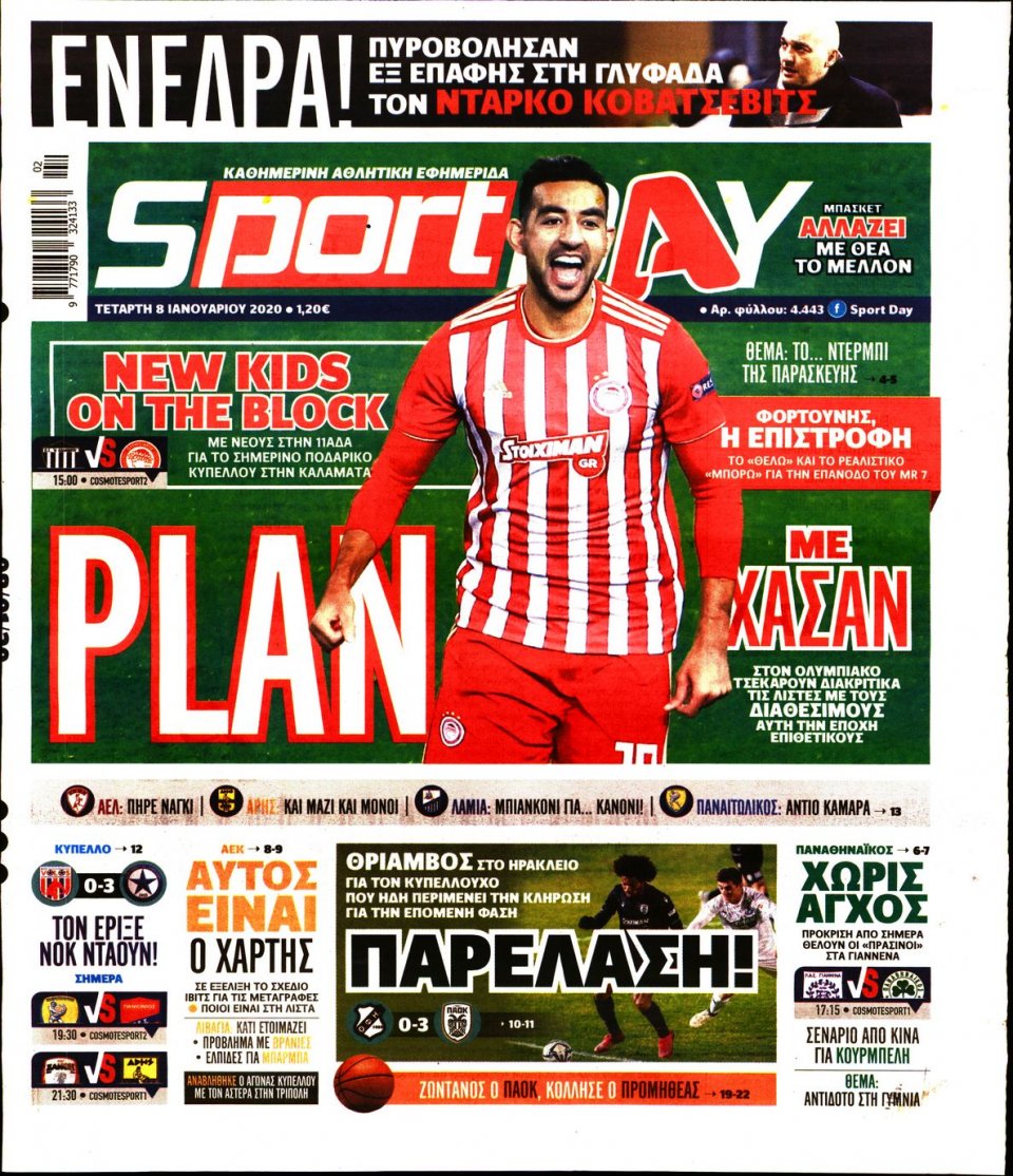 Πρωτοσέλιδο Εφημερίδας - Sportday - 2020-01-08
