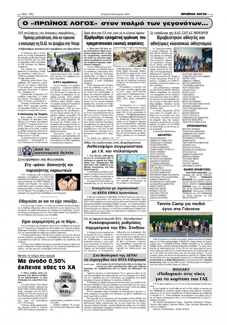 Οπισθόφυλλο Εφημερίδας - ΠΡΩΙΝΟΣ ΛΟΓΟΣ ΙΩΑΝΝΙΝΩΝ - 2020-01-08