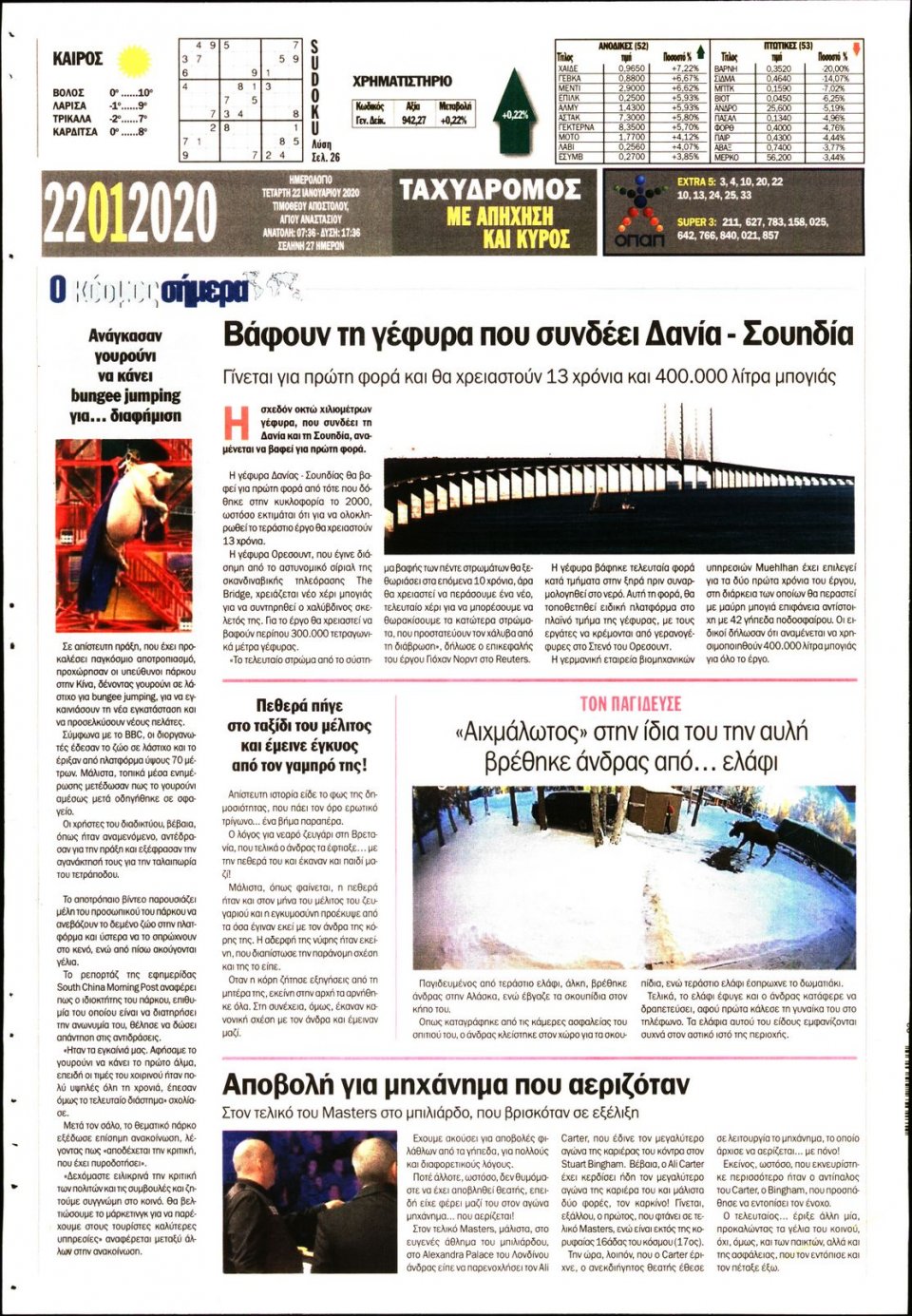Οπισθόφυλλο Εφημερίδας - ΤΑΧΥΔΡΟΜΟΣ ΜΑΓΝΗΣΙΑΣ - 2020-01-22