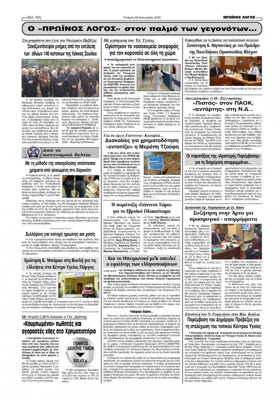 Οπισθόφυλλο Εφημερίδας - ΠΡΩΙΝΟΣ ΛΟΓΟΣ ΙΩΑΝΝΙΝΩΝ - 2020-01-29