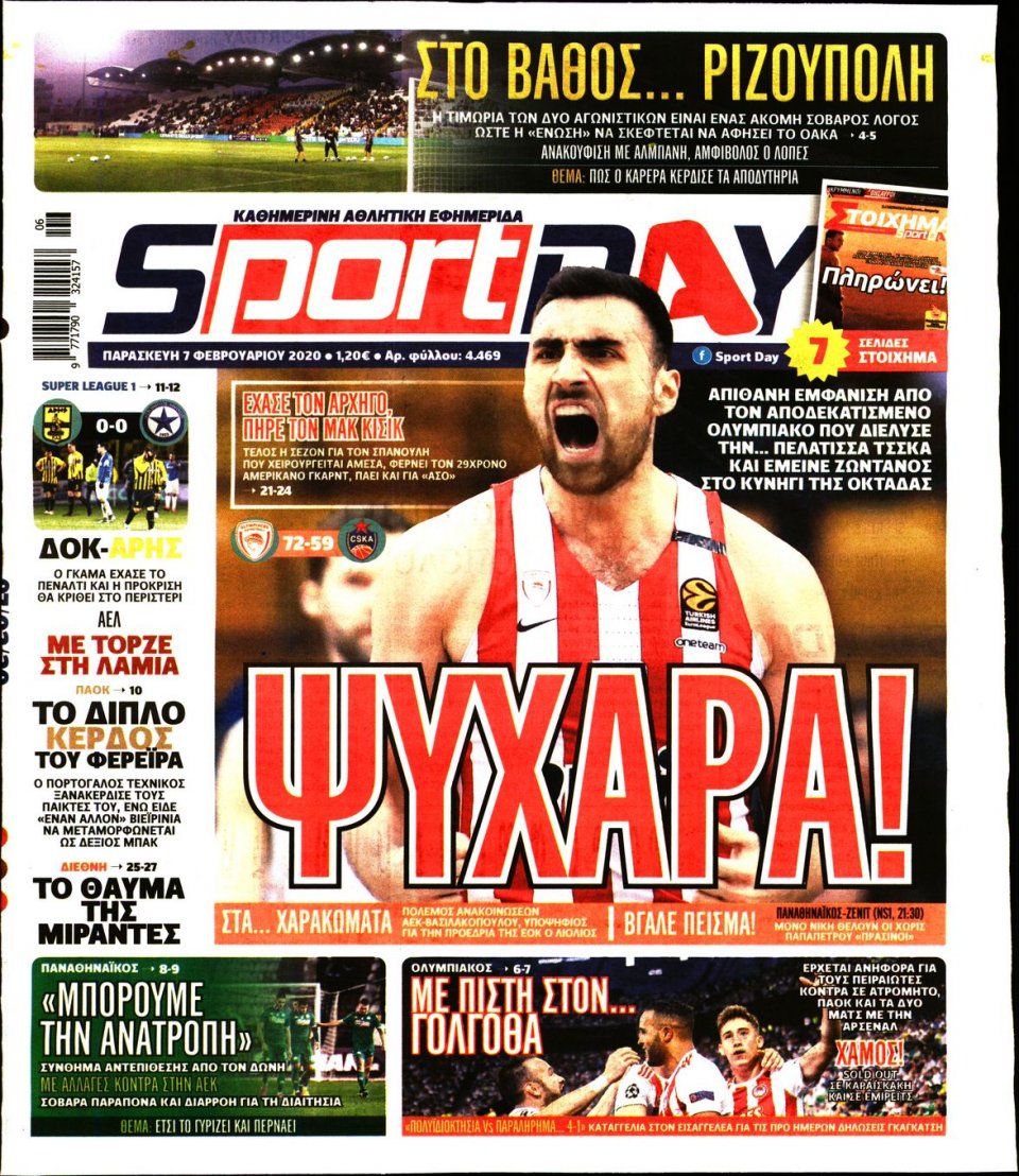 Πρωτοσέλιδο Εφημερίδας - Sportday - 2020-02-07