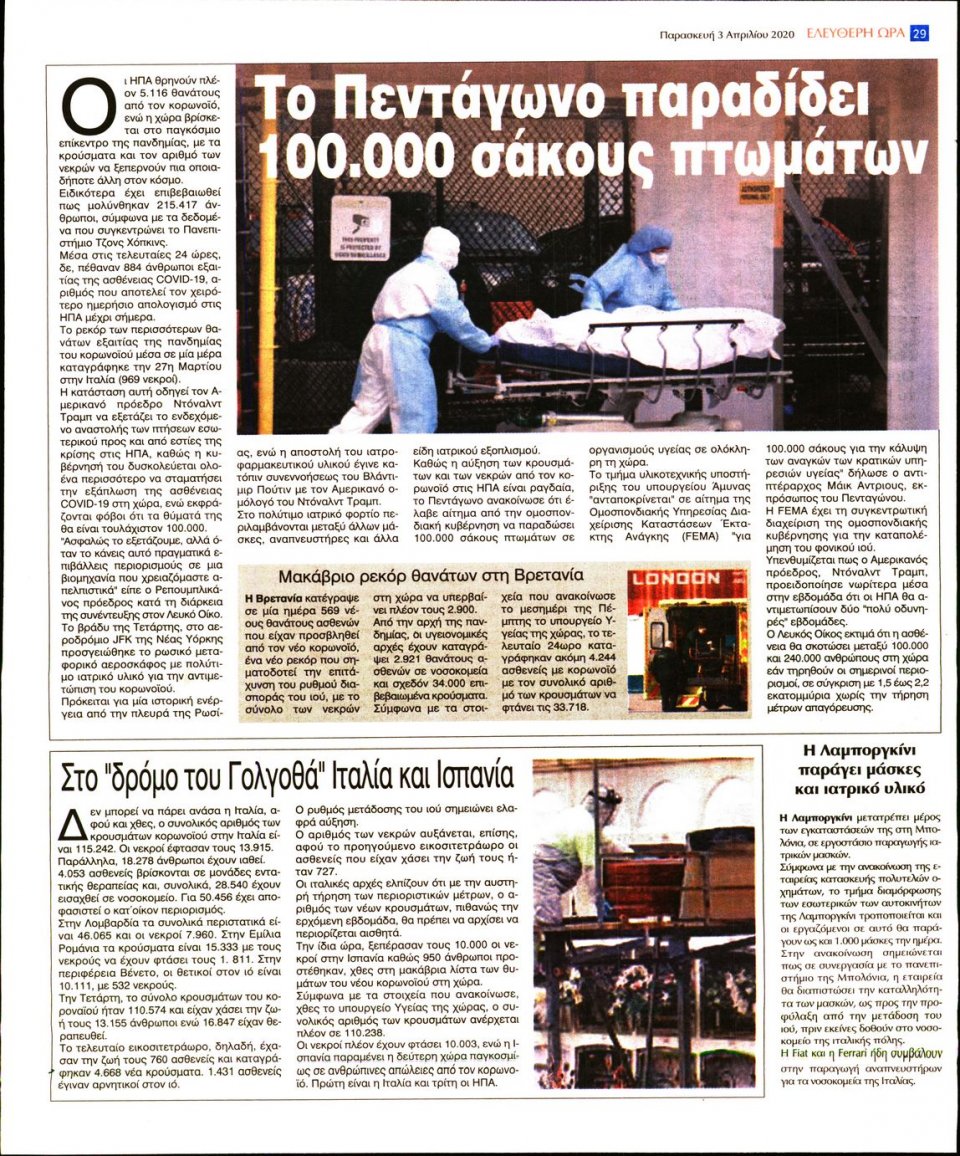 Οπισθόφυλλο Εφημερίδας - Ελεύθερη Ώρα - 2020-04-03