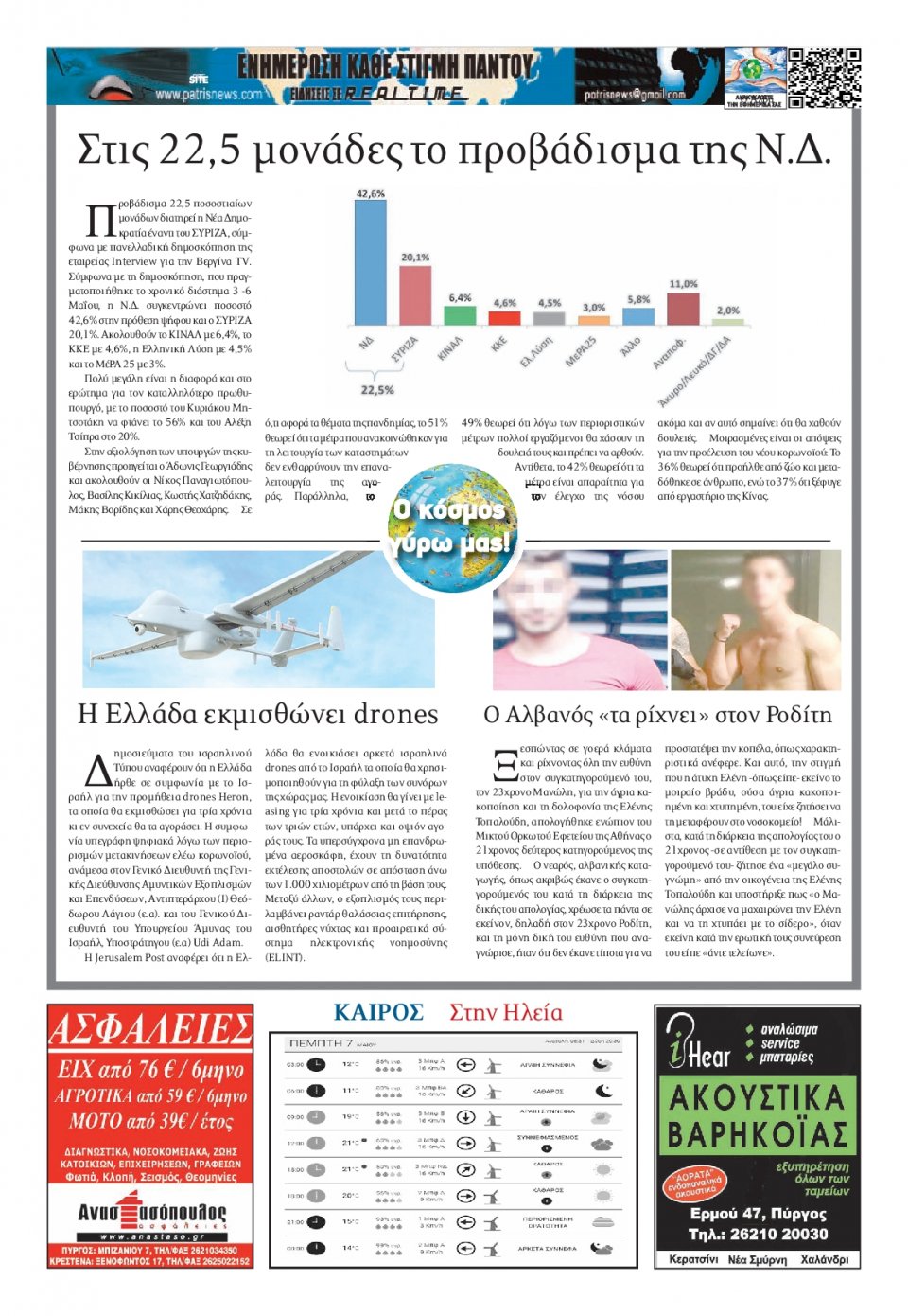 Οπισθόφυλλο Εφημερίδας - ΠΑΤΡΙΣ ΠΥΡΓΟΥ - 2020-05-07