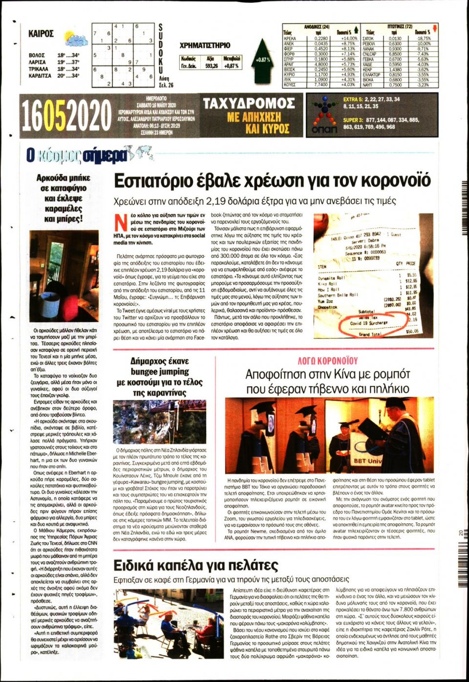 Οπισθόφυλλο Εφημερίδας - ΤΑΧΥΔΡΟΜΟΣ ΜΑΓΝΗΣΙΑΣ - 2020-05-16