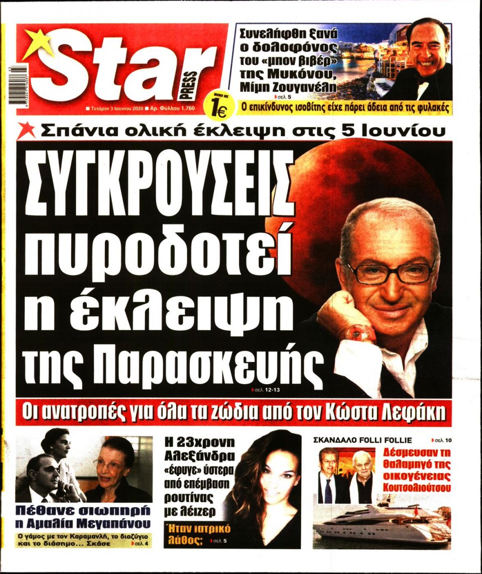 Πρωτοσέλιδο Εφημερίδας - STAR PRESS - 2020-06-03