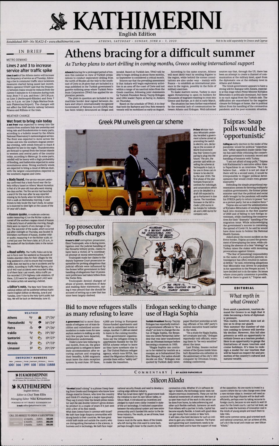 Πρωτοσέλιδο Εφημερίδας - INTERNATIONAL NEW YORK TIMES_KATHIMERINI - 2020-06-06