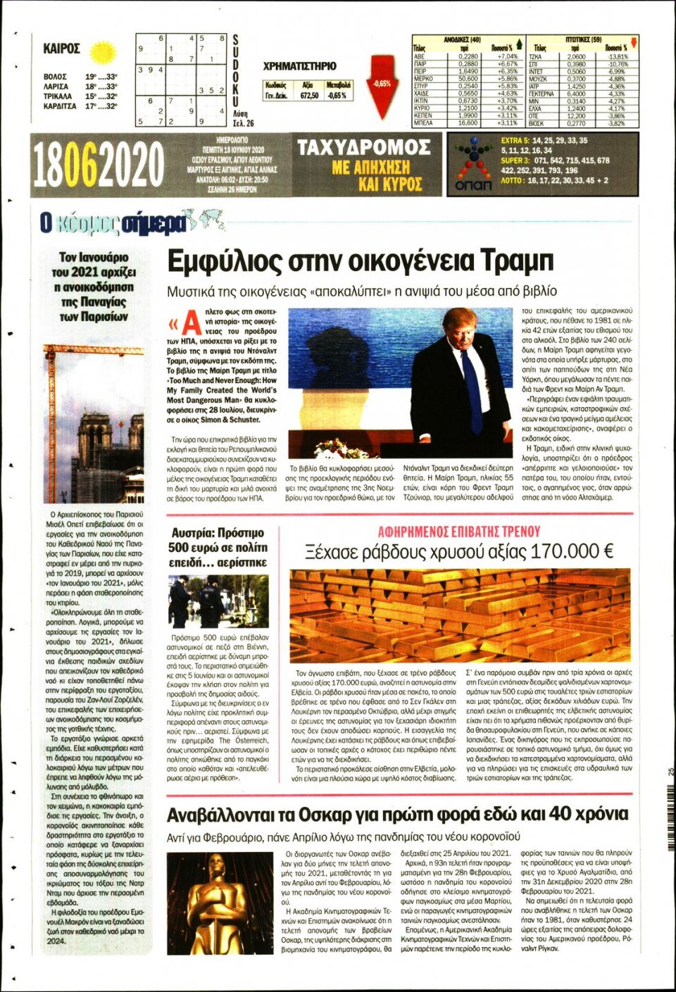 Οπισθόφυλλο Εφημερίδας - ΤΑΧΥΔΡΟΜΟΣ ΜΑΓΝΗΣΙΑΣ - 2020-06-18
