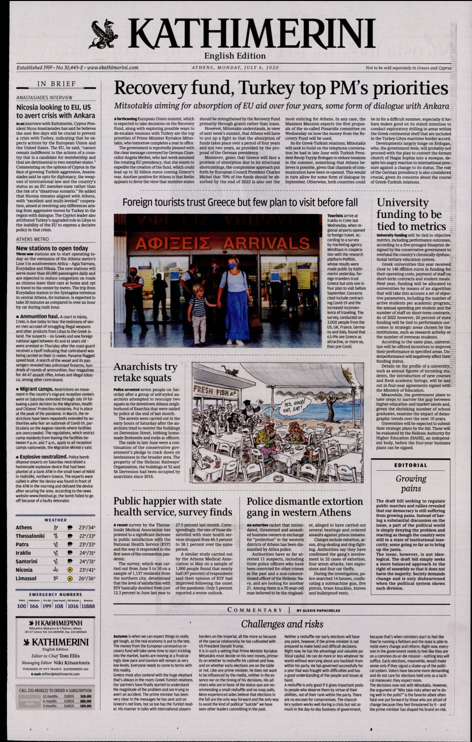 Πρωτοσέλιδο Εφημερίδας - INTERNATIONAL NEW YORK TIMES_KATHIMERINI - 2020-07-06