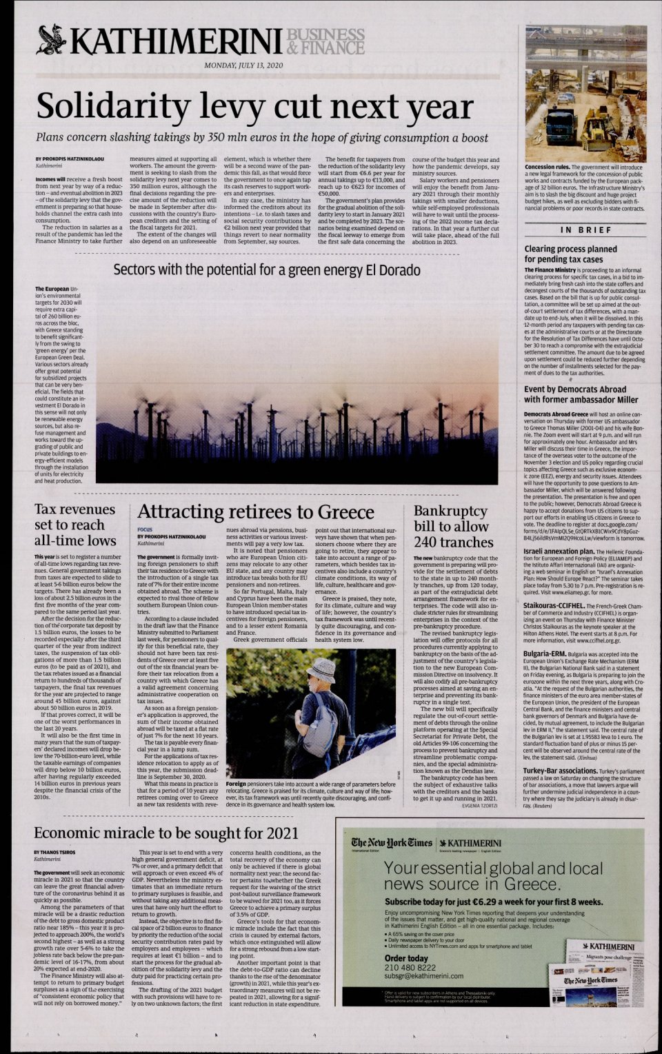 Οπισθόφυλλο Εφημερίδας - INTERNATIONAL NEW YORK TIMES_KATHIMERINI - 2020-07-13
