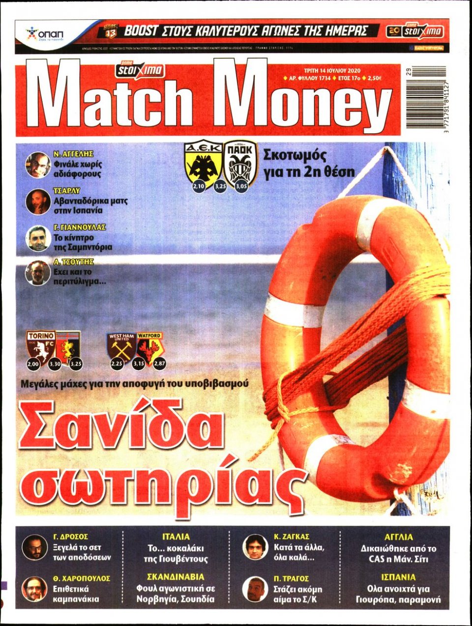 Πρωτοσέλιδο Εφημερίδας - Match Money - 2020-07-14
