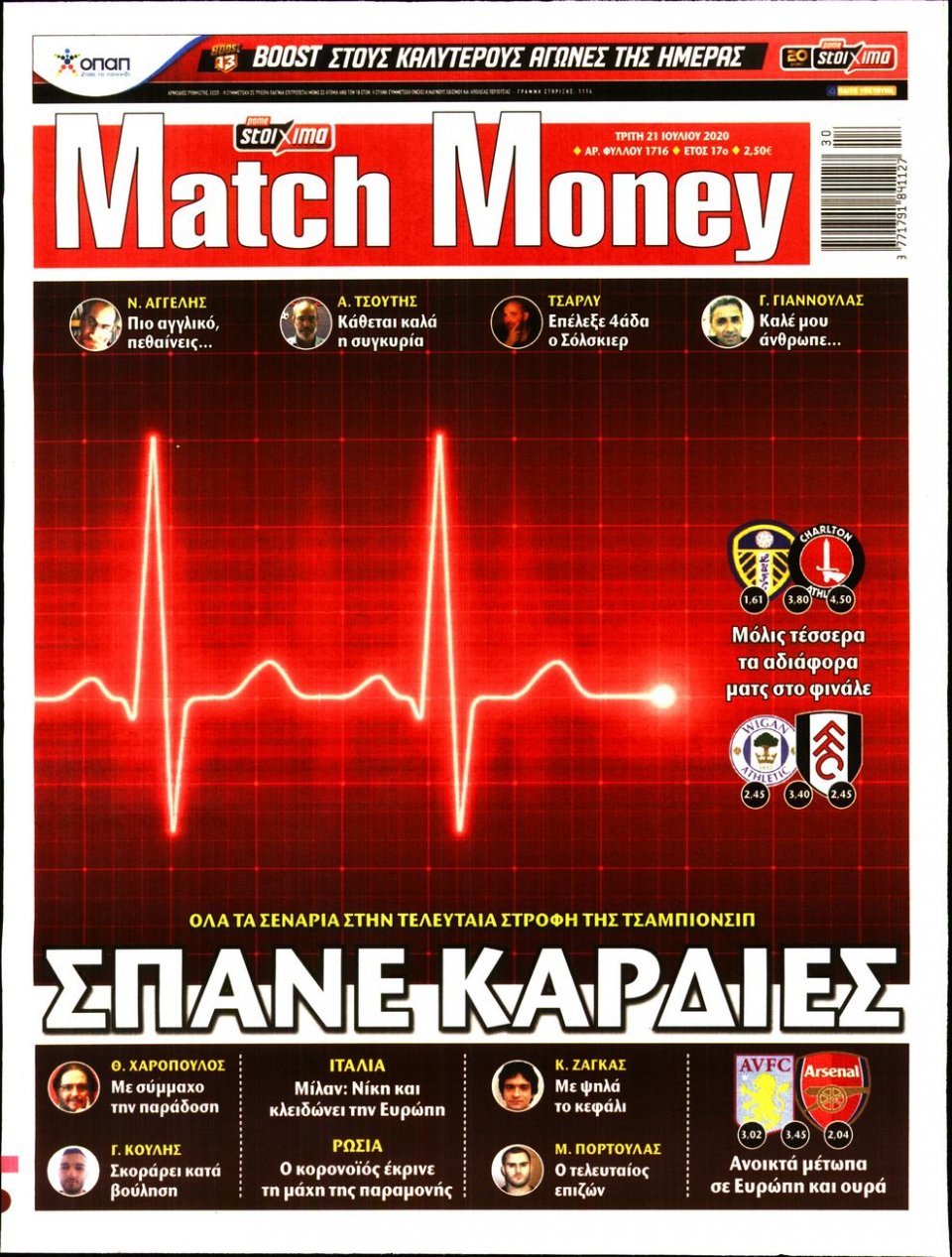 Πρωτοσέλιδο Εφημερίδας - Match Money - 2020-07-21