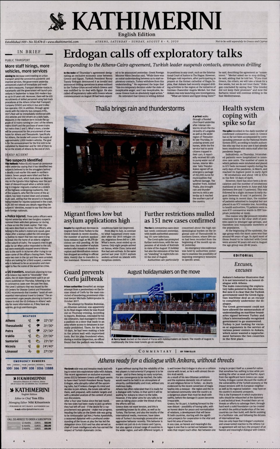 Πρωτοσέλιδο Εφημερίδας - INTERNATIONAL NEW YORK TIMES_KATHIMERINI - 2020-08-08