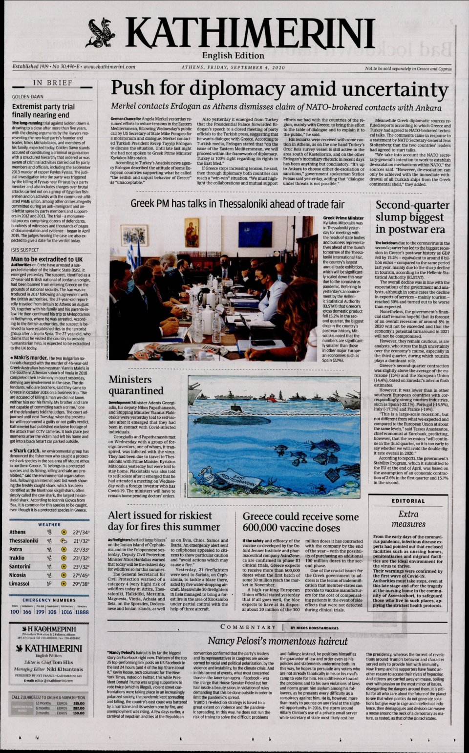 Πρωτοσέλιδο Εφημερίδας - INTERNATIONAL NEW YORK TIMES_KATHIMERINI - 2020-09-04