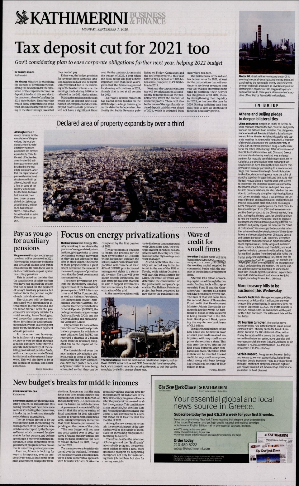 Οπισθόφυλλο Εφημερίδας - INTERNATIONAL NEW YORK TIMES_KATHIMERINI - 2020-09-07
