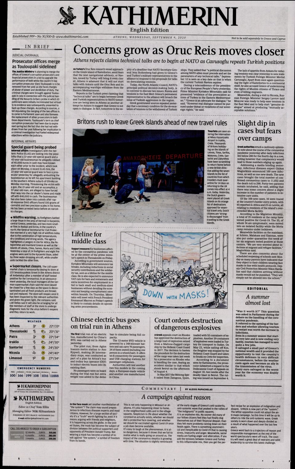 Πρωτοσέλιδο Εφημερίδας - INTERNATIONAL NEW YORK TIMES_KATHIMERINI - 2020-09-09