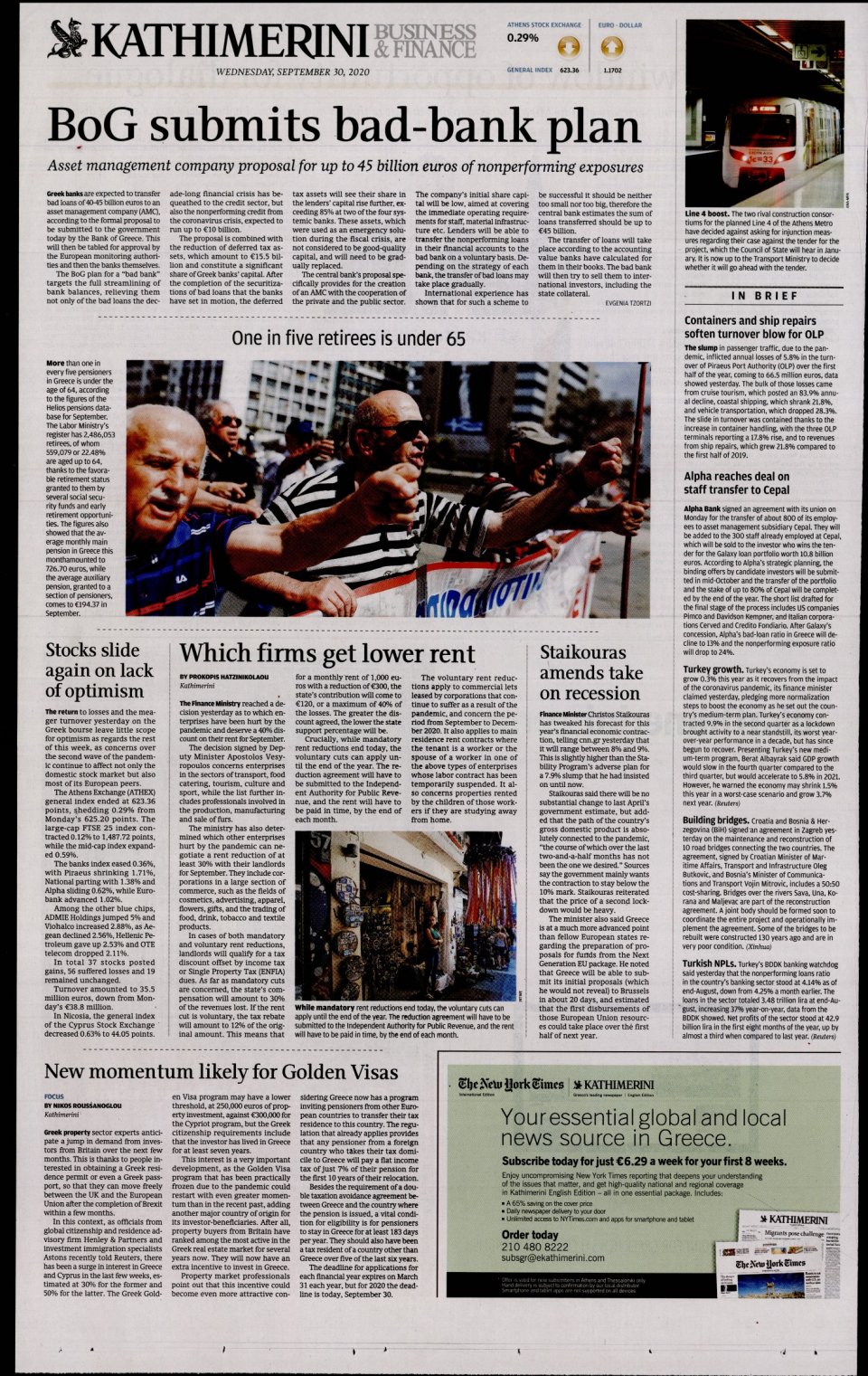 Οπισθόφυλλο Εφημερίδας - INTERNATIONAL NEW YORK TIMES_KATHIMERINI - 2020-09-30