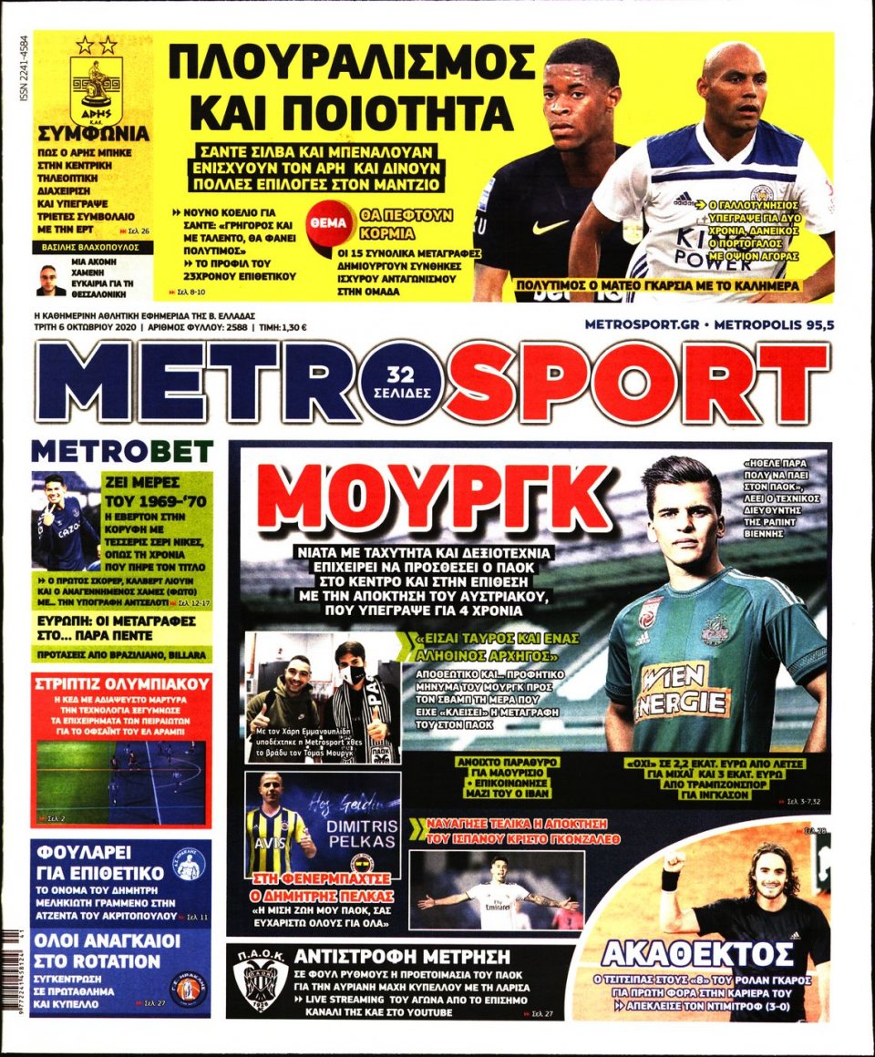 Πρωτοσέλιδο Εφημερίδας - METROSPORT - 2020-10-06