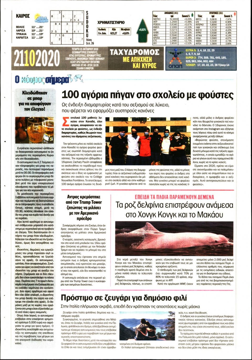 Οπισθόφυλλο Εφημερίδας - ΤΑΧΥΔΡΟΜΟΣ ΜΑΓΝΗΣΙΑΣ - 2020-10-21