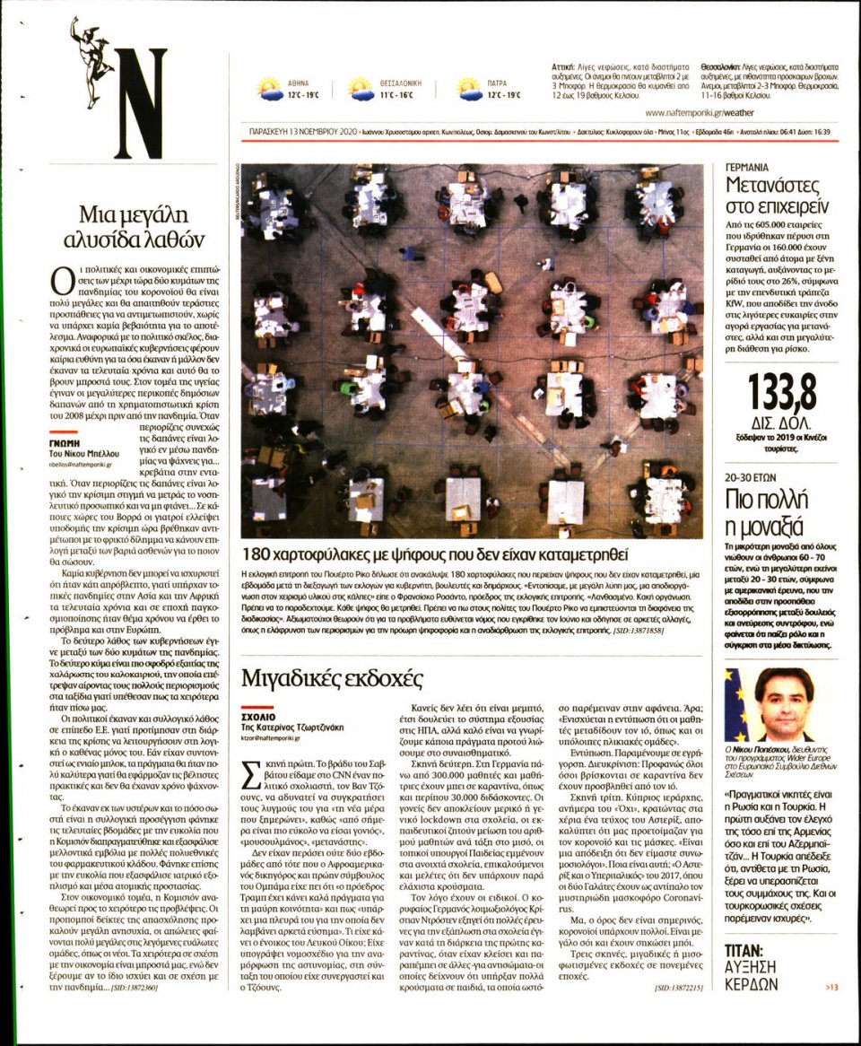 Οπισθόφυλλο Εφημερίδας - Ναυτεμπορική - 2020-11-13