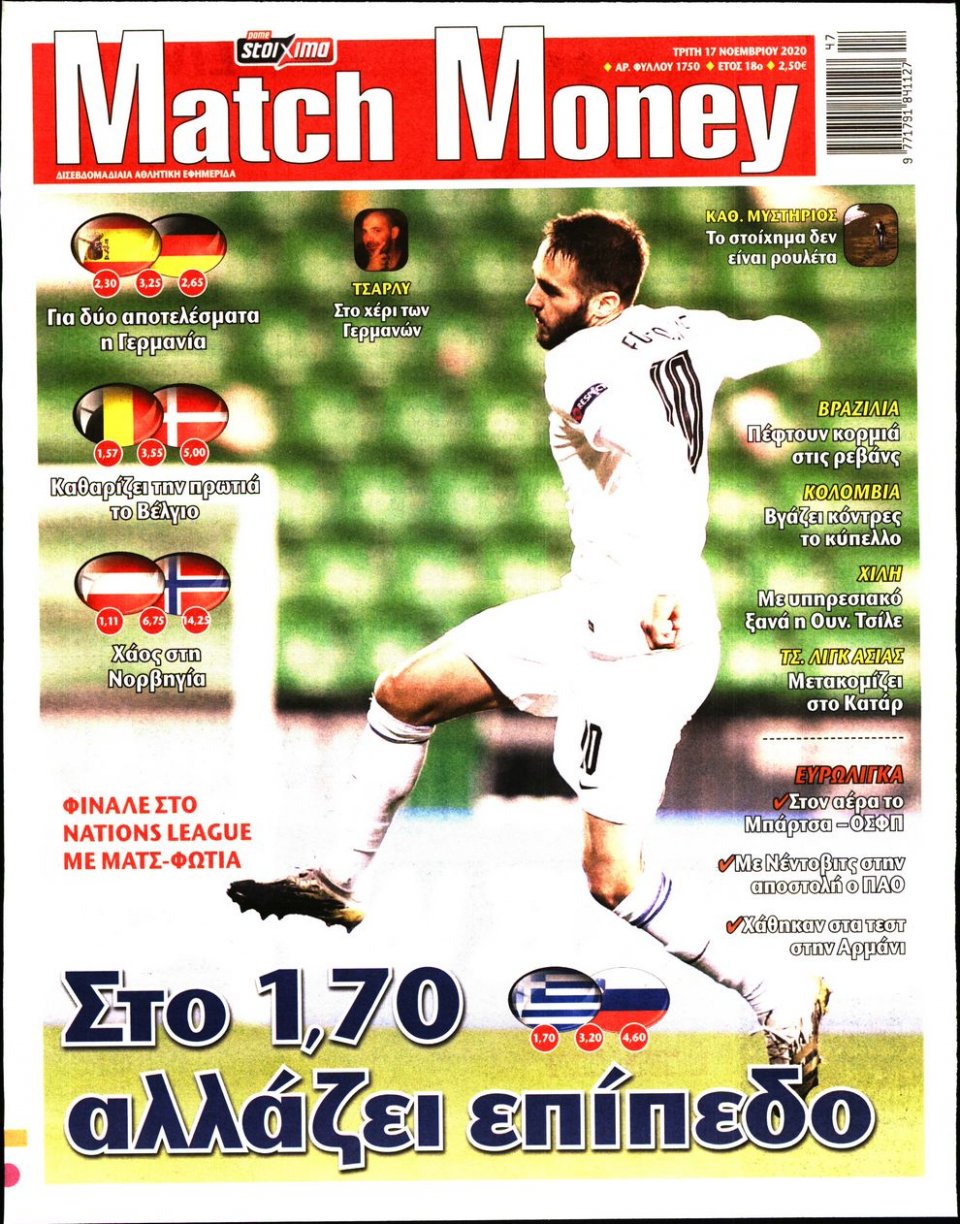 Πρωτοσέλιδο Εφημερίδας - Match Money - 2020-11-17