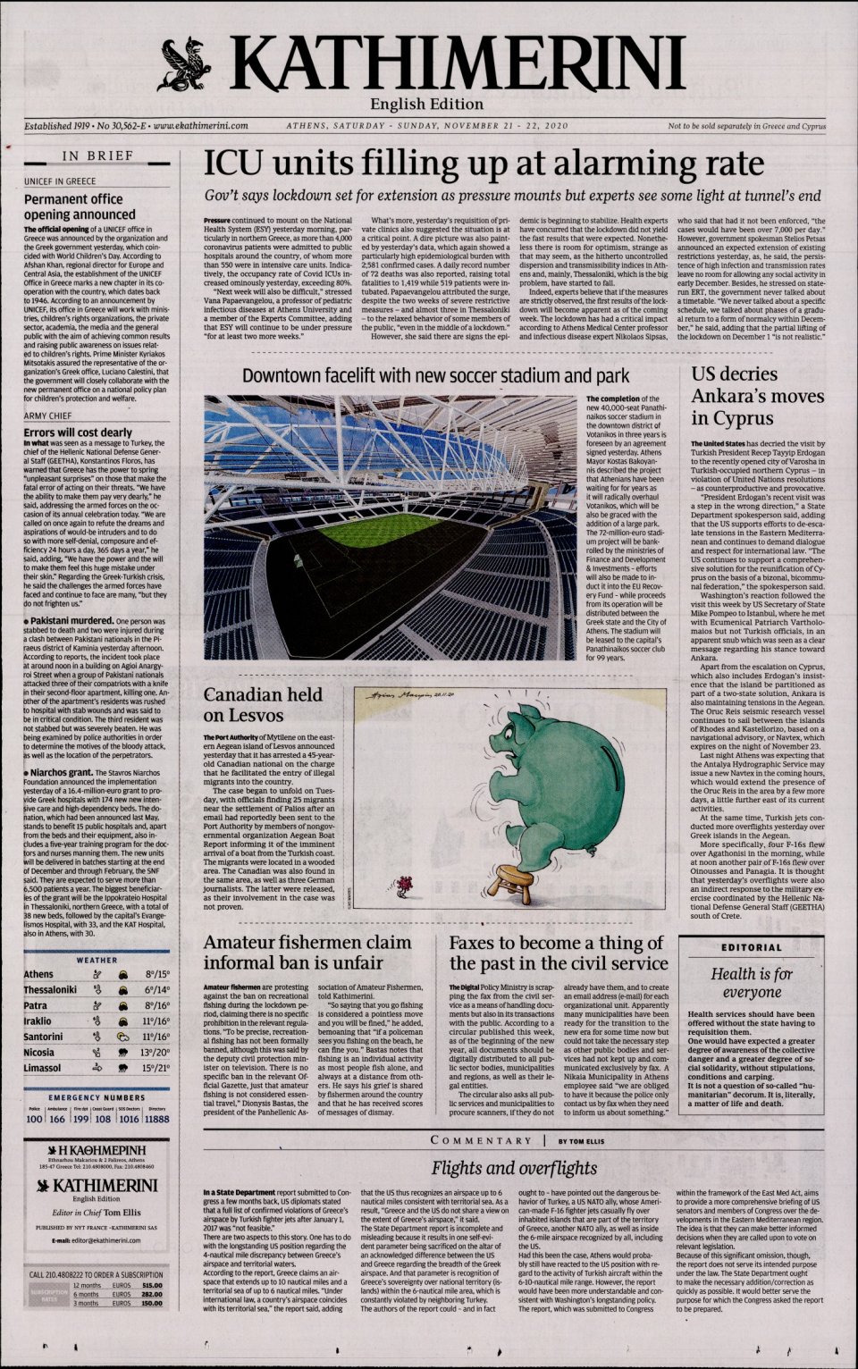 Πρωτοσέλιδο Εφημερίδας - INTERNATIONAL NEW YORK TIMES_KATHIMERINI - 2020-11-21