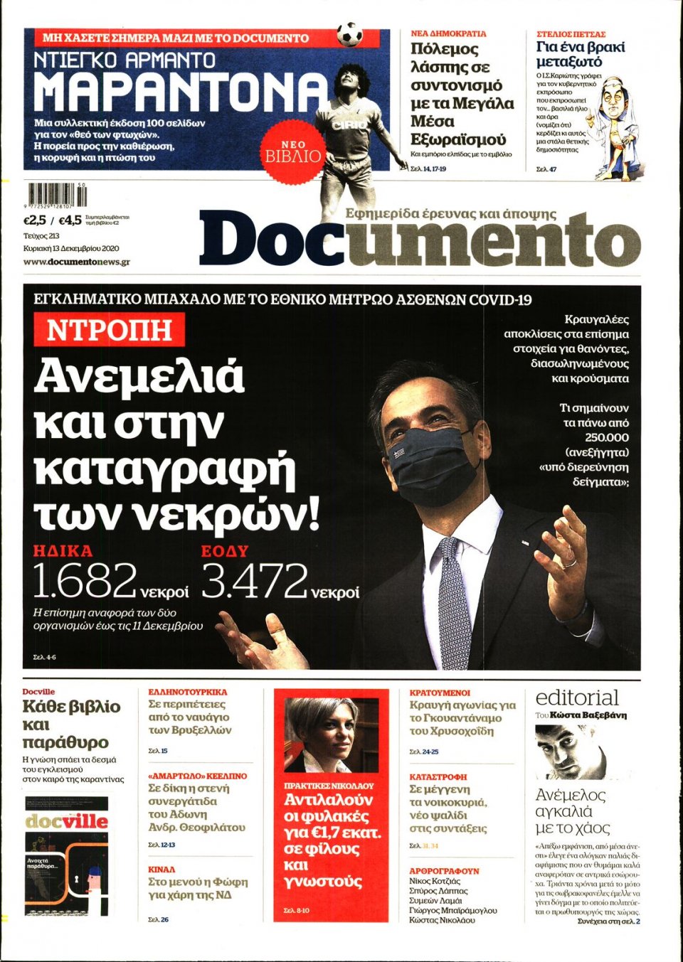Πρωτοσέλιδο Εφημερίδας - DOCUMENTO - 2020-12-13