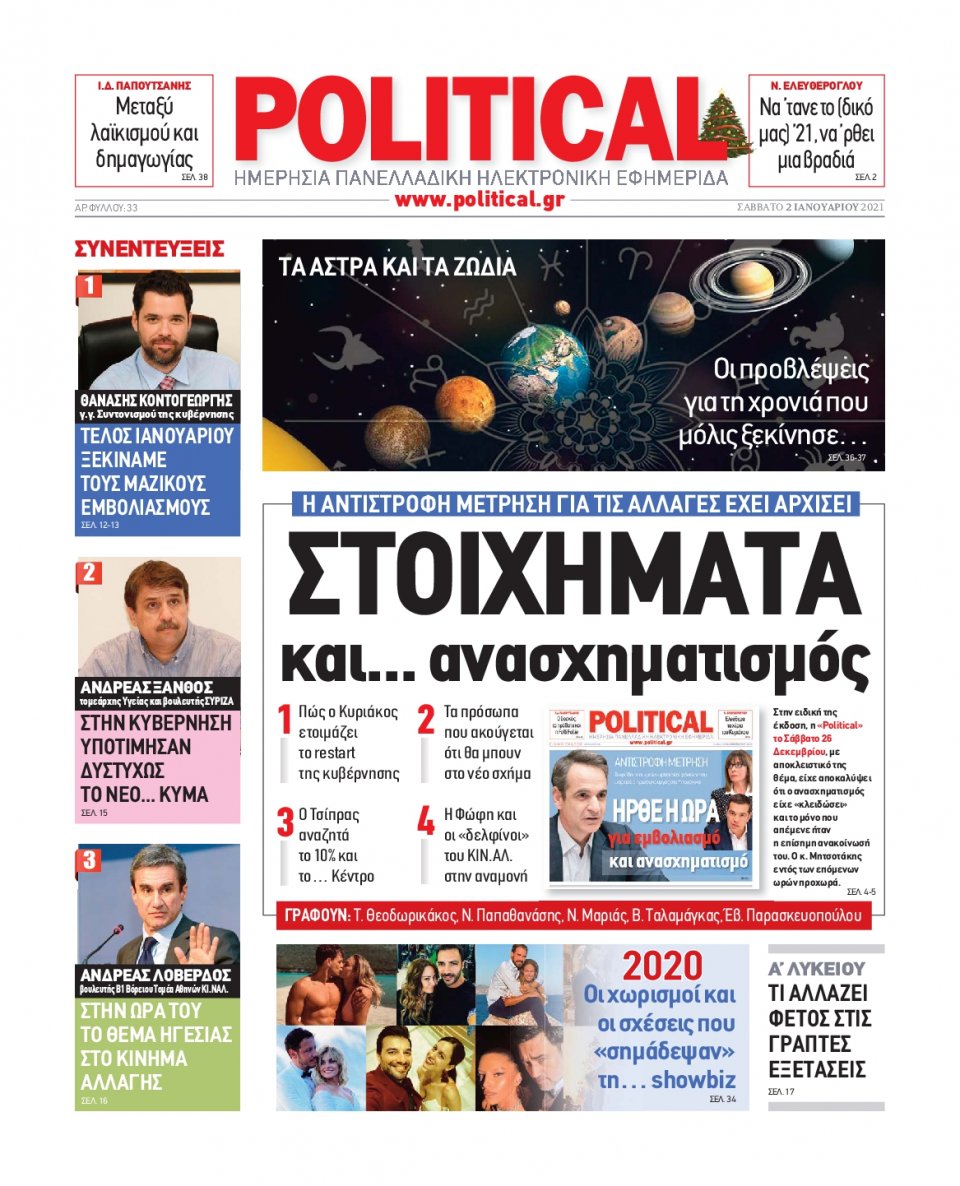 Πρωτοσέλιδο Εφημερίδας - POLITICAL - 2021-01-02