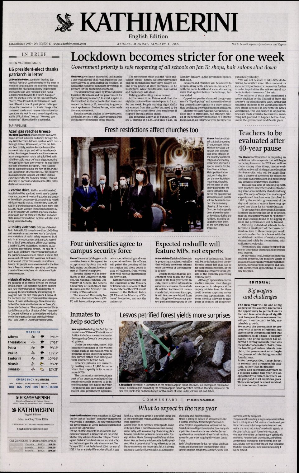 Πρωτοσέλιδο Εφημερίδας - INTERNATIONAL NEW YORK TIMES_KATHIMERINI - 2021-01-04