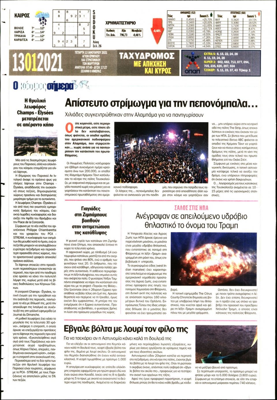 Οπισθόφυλλο Εφημερίδας - ΤΑΧΥΔΡΟΜΟΣ ΜΑΓΝΗΣΙΑΣ - 2021-01-13