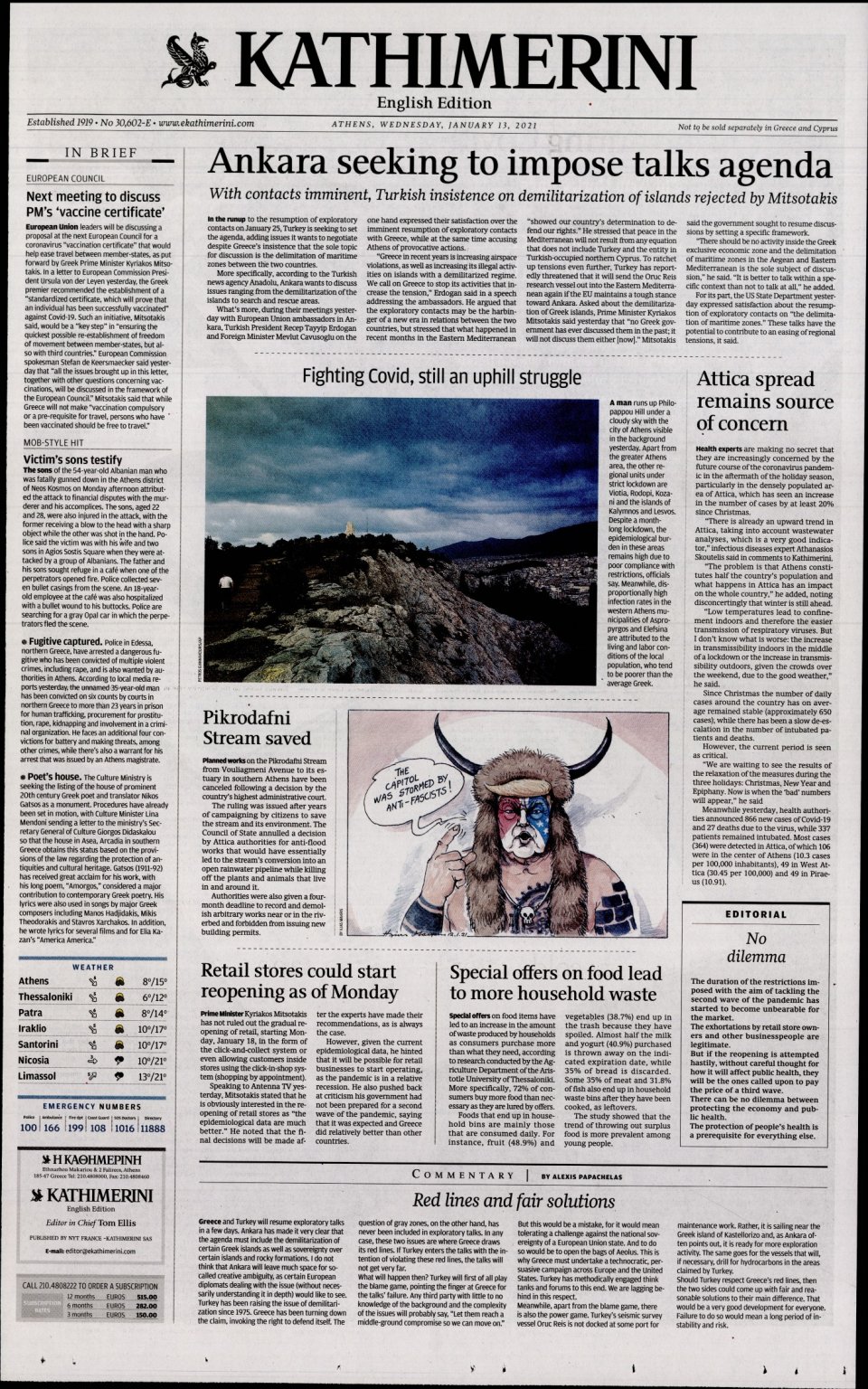 Πρωτοσέλιδο Εφημερίδας - INTERNATIONAL NEW YORK TIMES_KATHIMERINI - 2021-01-13